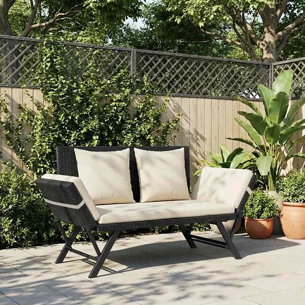 vidaXL Garden Bench with Cushions Black 176 cm Poly Rattan