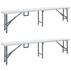 vidaXL Folding Garden Benches 2 pcs 180 cm HDPE White