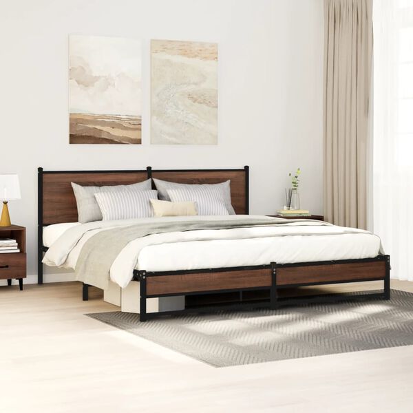 vidaXL Metal Bed Frame without Mattress Brown Oak 180x200 cm Super King