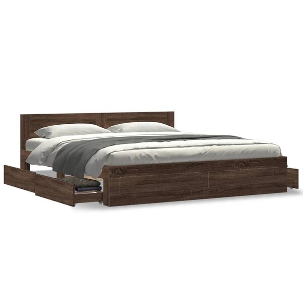 vidaXL Bed Frame with Headboard without Mattress Brown Oak 200x200 cm