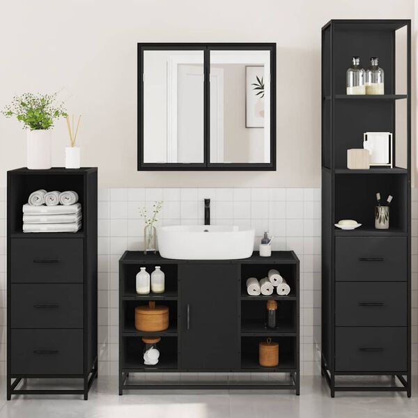 vidaXL 4&nbsp;Piece Bathroom Furniture Set&nbsp;Black Engineered Wood