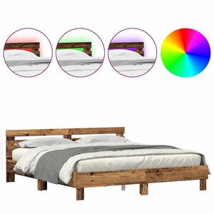 vidaXL Bed Frame with LED Old Wood 200 x 200 cm Engineered Wood