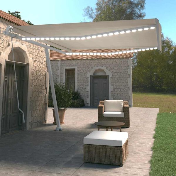 vidaXL Manual Retractable Awning with LED 400x350 cm Cream