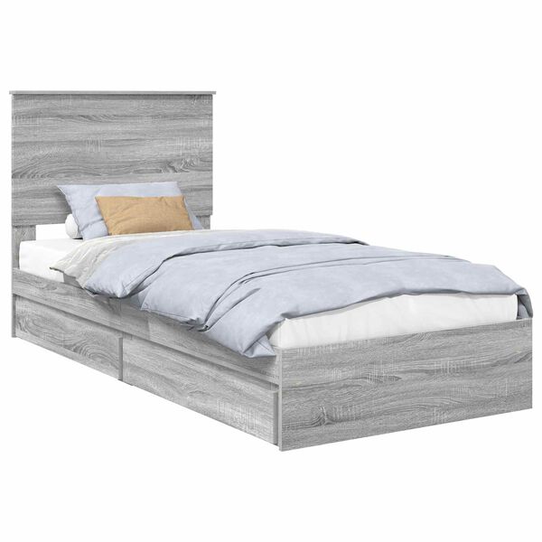 vidaXL Storage Bed with Drawer Grey Sonoma 90 x 190 cm Engineered Wood