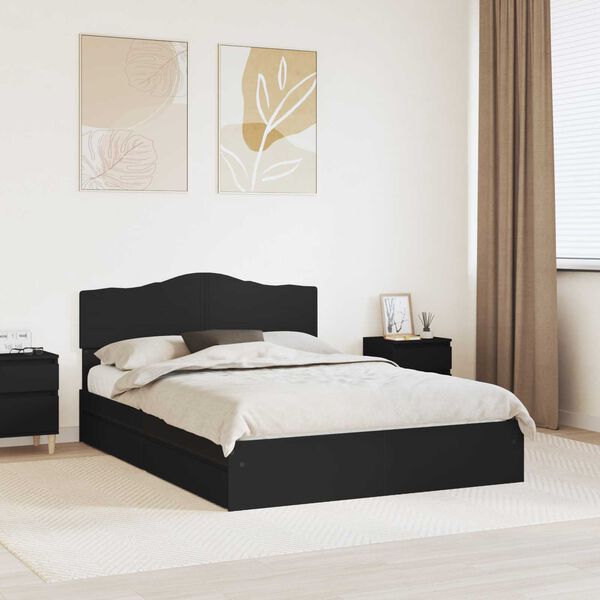 vidaXL Storage Bed with Headboard Black 150 x 200 cm Engineered Wood