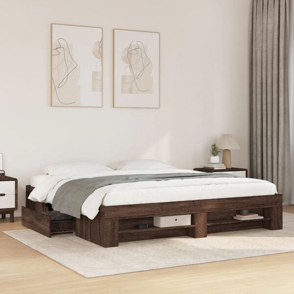 vidaXL Bed Frame without Mattress Brown Oak 180x200 cm Super King Engineered Wood