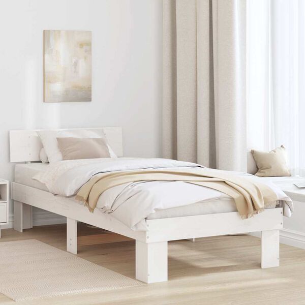 vidaXL Bed Frame with Headboard White 90 x 190 cm Solid Pine Wood