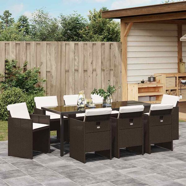 vidaXL Garden Dining Set 9 pcs Brown Poly Rattan