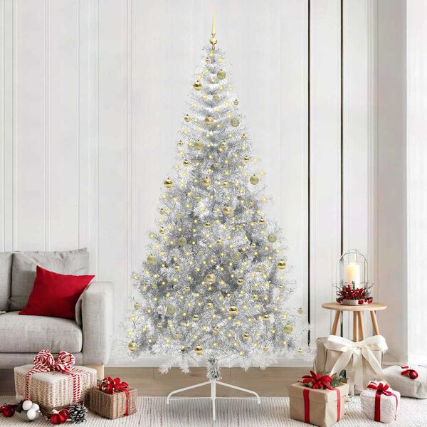 vidaXL Artificial Pre-lit Christmas Tree Silver 240 cm PET