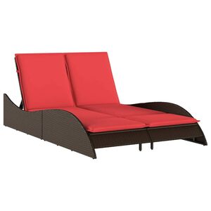 vidaXL Sun Lounger with Cushions Brown 114x205x73 cm Poly Rattan