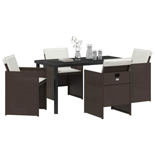 vidaXL Garden Dining Set 5 pcs Brown Poly Rattan