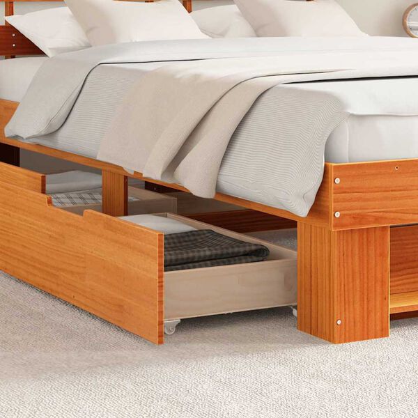 vidaXL Bed Frame with Headboard Wax Brown 140 x 200 cm Solid Pine Wood