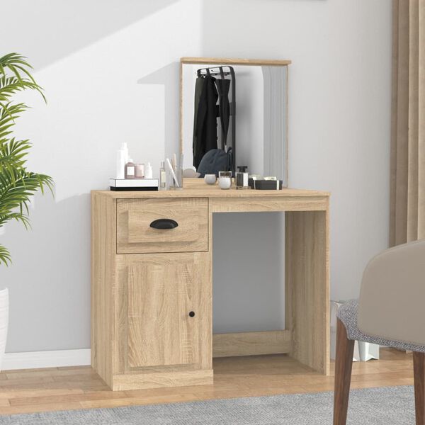 vidaXL Dressing Table with Mirror Sonoma Oak 90x50x132.5 cm Engineered Wood