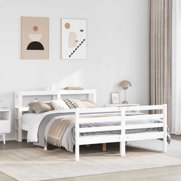 vidaXL Bed Frame without Mattress White 135x190 cm Double Solid Wood Pine