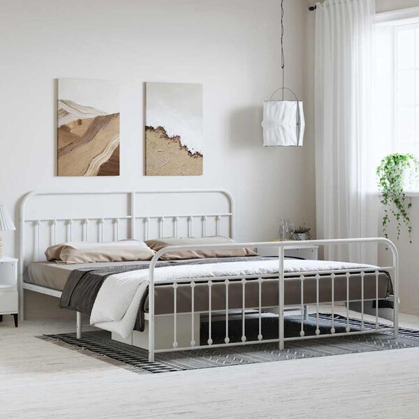 vidaXL Metal Bed Frame without Mattress with Footboard White 193x203cm