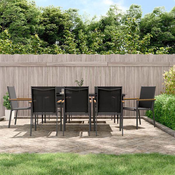 vidaXL 9 Piece Garden Dining Set Black Textilene and Steel