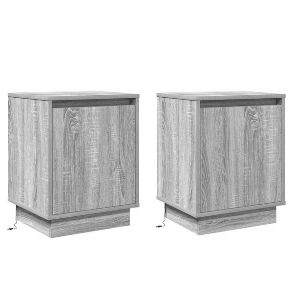 vidaXL Bedside Cabinet 2 pcs Grey 39 x 34.5 x 50 cm Engineered wood