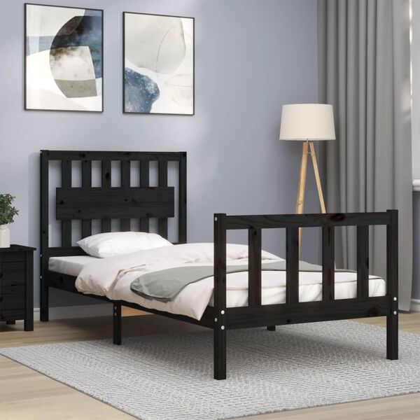 vidaXL Bed Frame without Mattress Black Single Solid Wood Pine