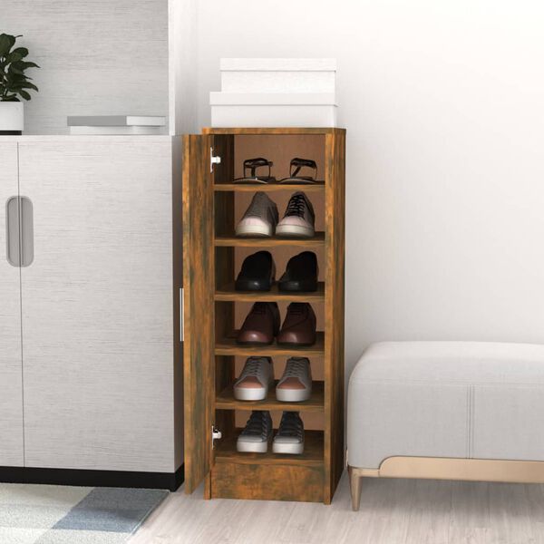 vidaXL Shoe Cabinet Smoked Oak 32x35x92 cm Engineered Wood