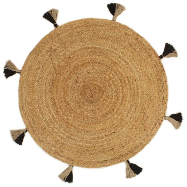 vidaXL Braided Area Rug with Tassels 90 cm Jute Round