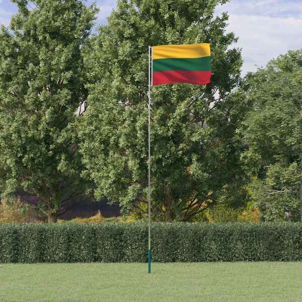 vidaXL Lithuania Flag and Pole 5.55 m Aluminium