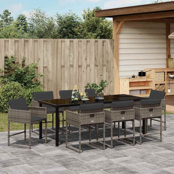vidaXL Garden Dining Set 9 pcs Grey Poly Rattan