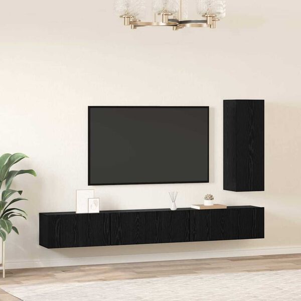 vidaXL TV Cabinet Set with Drawer 4 pcs Black Oak Engineered Wood