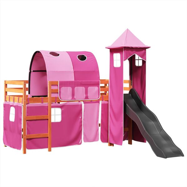vidaXL Kids' Loft Bed with Tower Pink 80x200 cm Solid Wood Pine