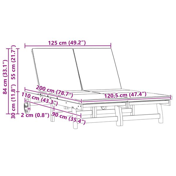 vidaXL Sun Lounger Reclining Brown 125 x 200 x 84 cm Solid Acacia Wood