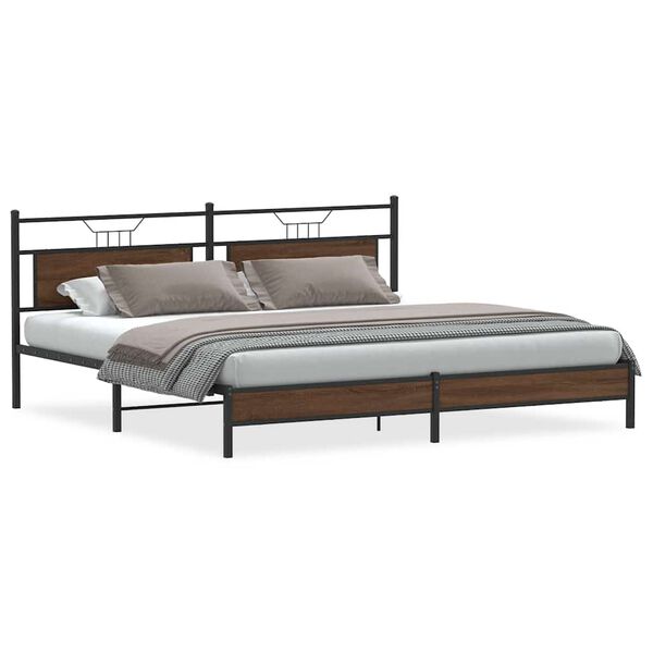 vidaXL Metal Bed Frame without Mattress Brown Oak 193x201 cm