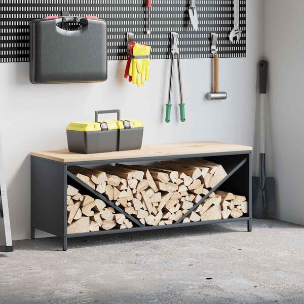 vidaXL Firewood Rack with Wooden Top Anthracite 100.5x35.5x40 cm