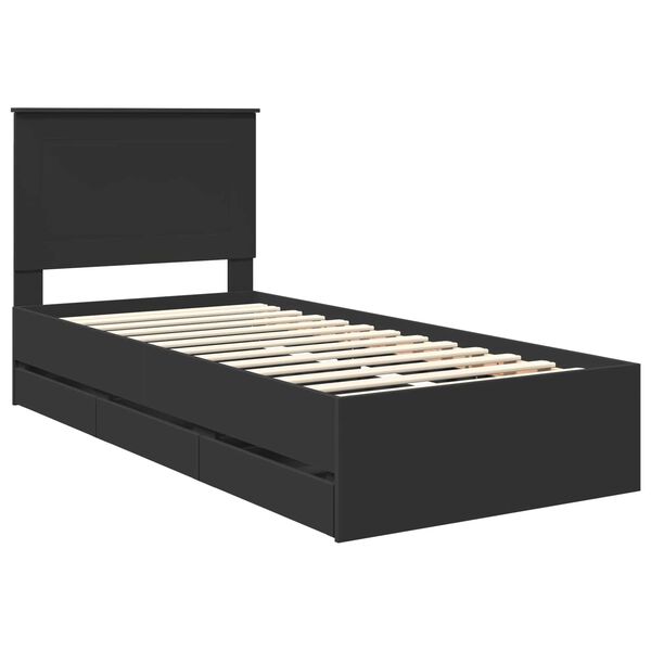 vidaXL Bed Frame with Drawer Black 75 x 190 cm Engineer Wood