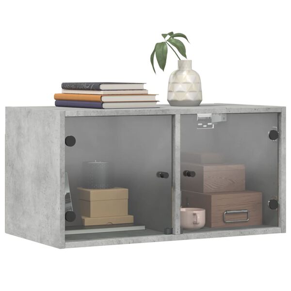 vidaXL Wall Cabinets with Glass Doors 2 pcs Concrete Grey 68.5x37x35 cm