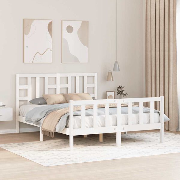 vidaXL Bed Frame without Mattress White King Size Solid Wood Pine