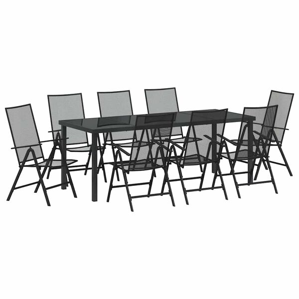 vidaXL Garden Dining Set 9 pcs Anthracite Powder-Coated Steel