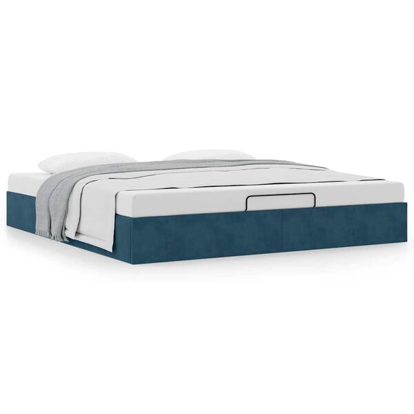 vidaXL Ottoman Bed Frame No Mattress Dark Blue 200x200 cm Velvet