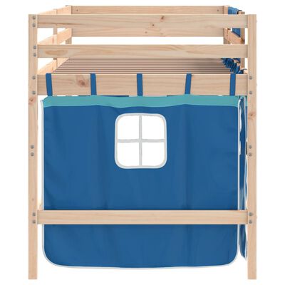 vidaXL Kids' Loft Bed with Curtains Blue 80x200cm Solid Wood Pine