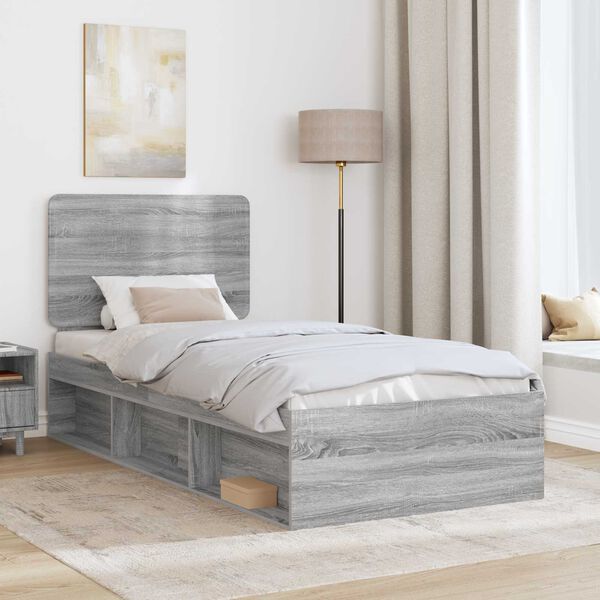 vidaXL Bed Frame Grey Sonoma 90 x 190 cm Solid Pine Wood