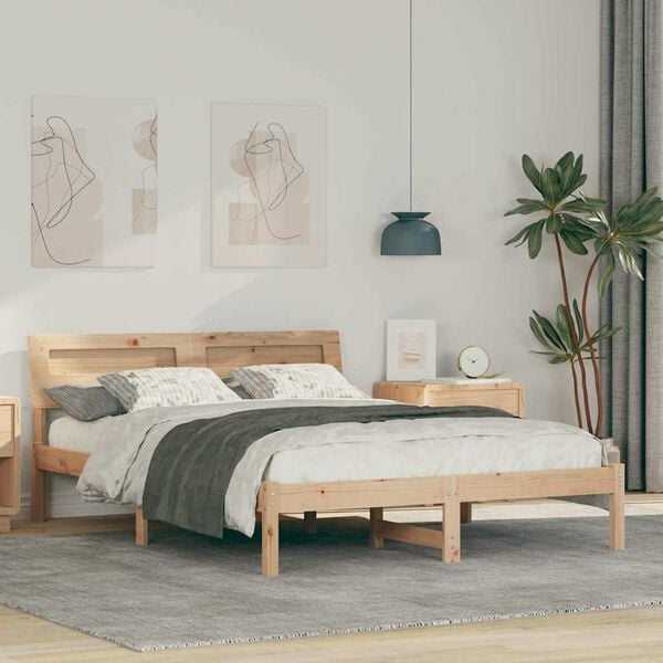 vidaXL Bed Frame with Headboard Brown 135 x 190 cm Solid Pine Wood