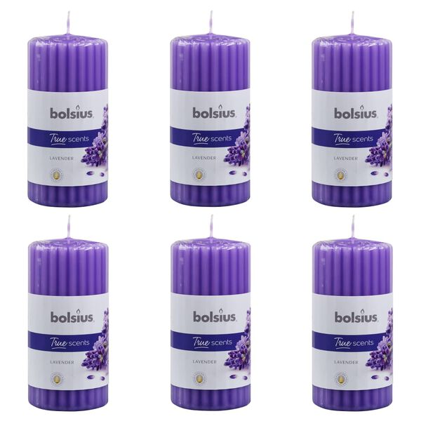 Bolsius Ribbed Pillar Scented Candles 6 pcs 120x58 mm Lavender
