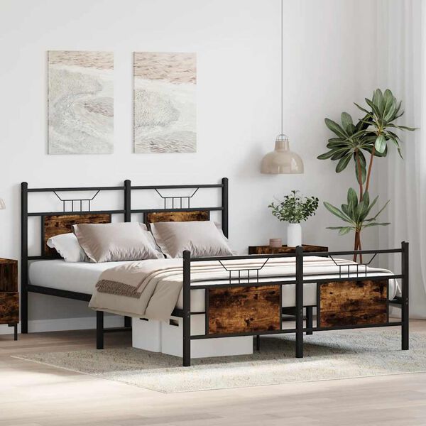 vidaXL Bed Frame without Mattress Smoked Oak 140x190 cm Engineered Wood