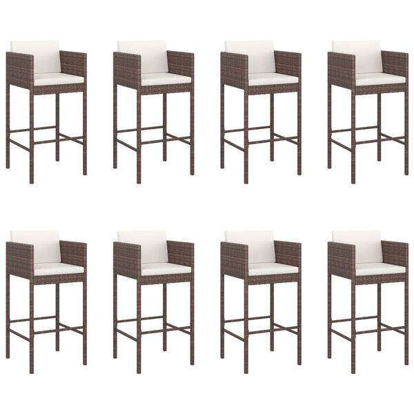 vidaXL 9 Piece Garden Bar Set with Cushions Brown Poly Rattan