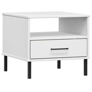 vidaXL Bedside Table with Metal Legs White Solid Wood Pine "OSLO
