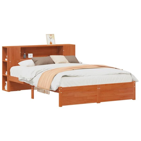 vidaXL Bed Frame with Storage Headboard Wax Brown 140 x 190 cm