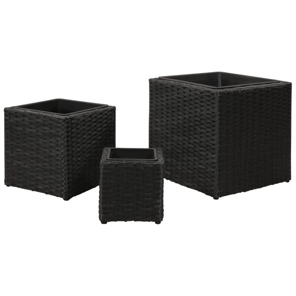 vidaXL Garden Raised Beds 3 pcs Poly Rattan Black