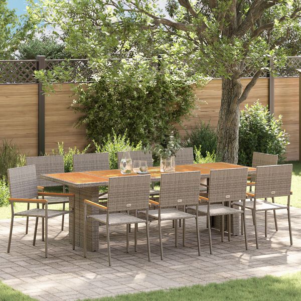 vidaXL Garden Dining Set 11 pcs Grey Poly rattan