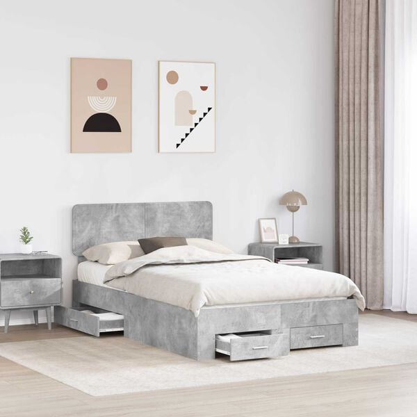 vidaXL Bed Frame Concrete Grey 135 x 190 cm Engineered Wood