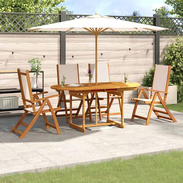 vidaXL 5 Piece Garden Dining Set Solid Wood Acacia and Textilene
