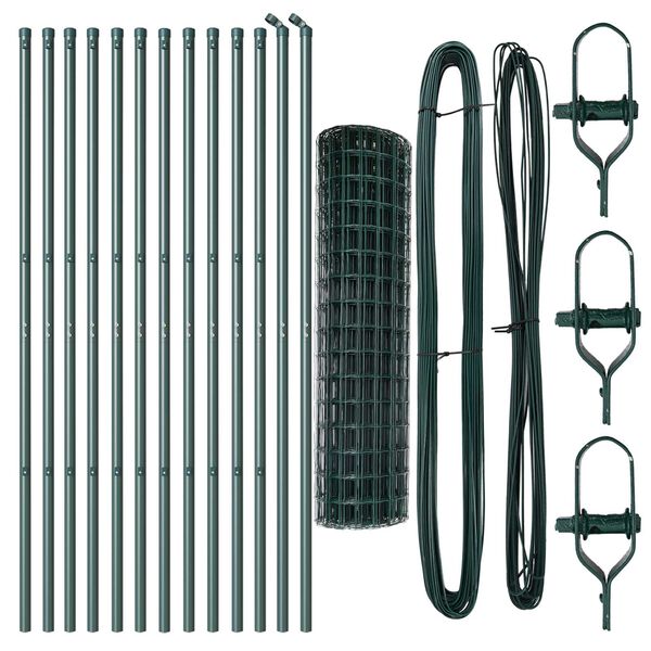 vidaXL Fence with Post Green 1 x 25 m Steel and PVC