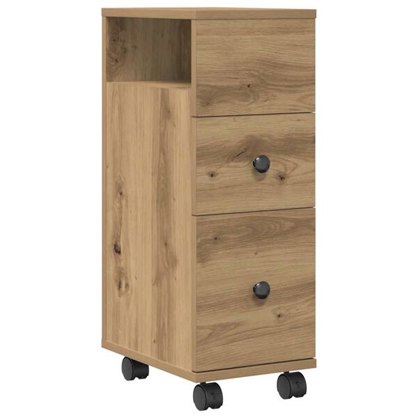 vidaXL Narrow Bathroom Cabinet with Wheels Artisian Oak Engineered Wood